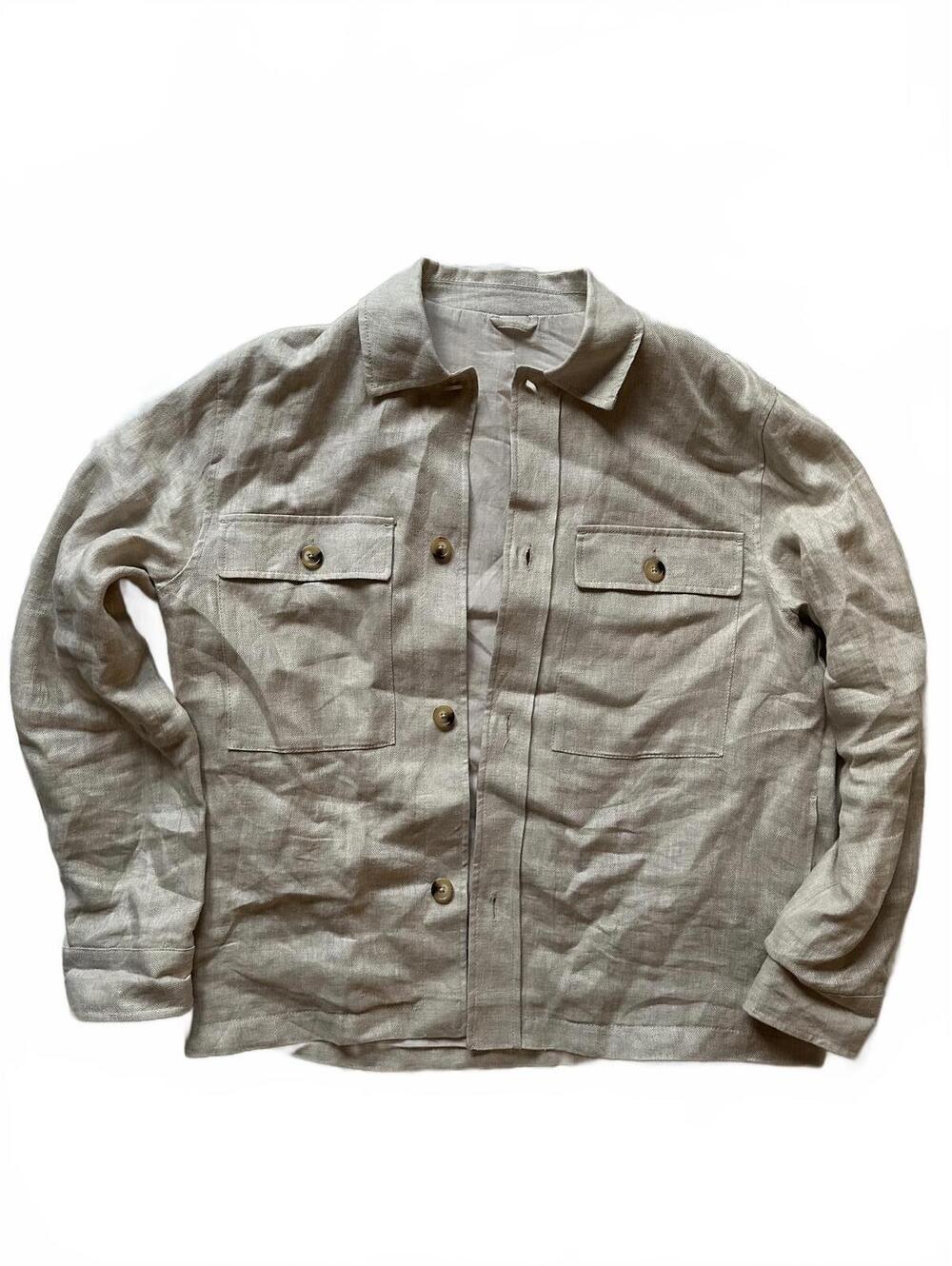 Zara Linen Long Sleeve Over Shirt with Lining Size L
